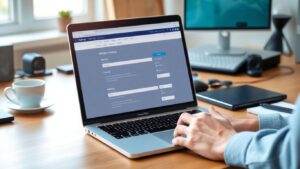 Laptop user performing WordPress website maintenance