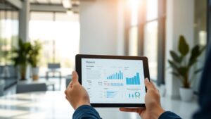 Customer receiving a whitelabel report on a tablet