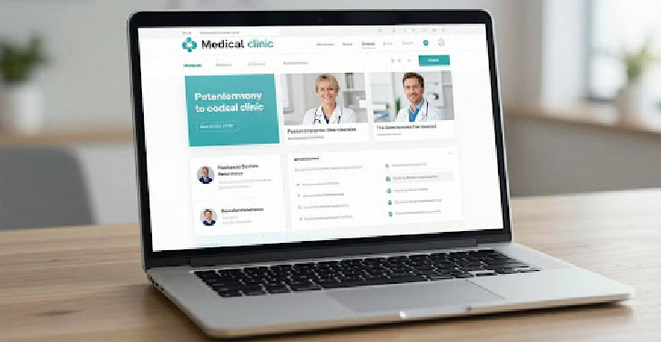 Modern medical clinic website on a laptop screen.